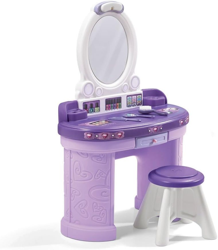 Step2 Pretty & Posh Vanity with Stool | Kids Pretend Play Vanity Set , Purple